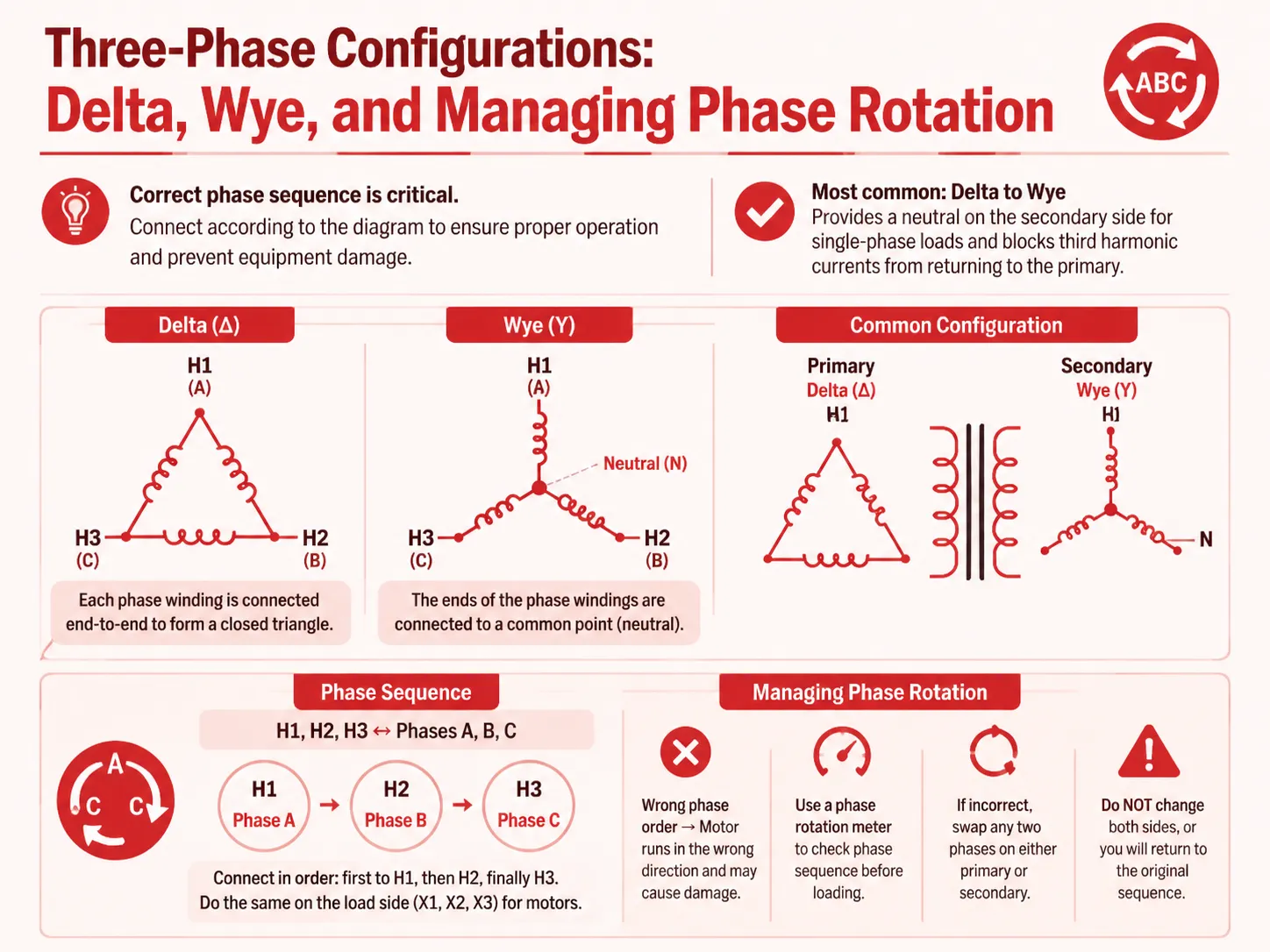 Three‑Phase Configurations Delta, Wye, and Managing Phase Rotation