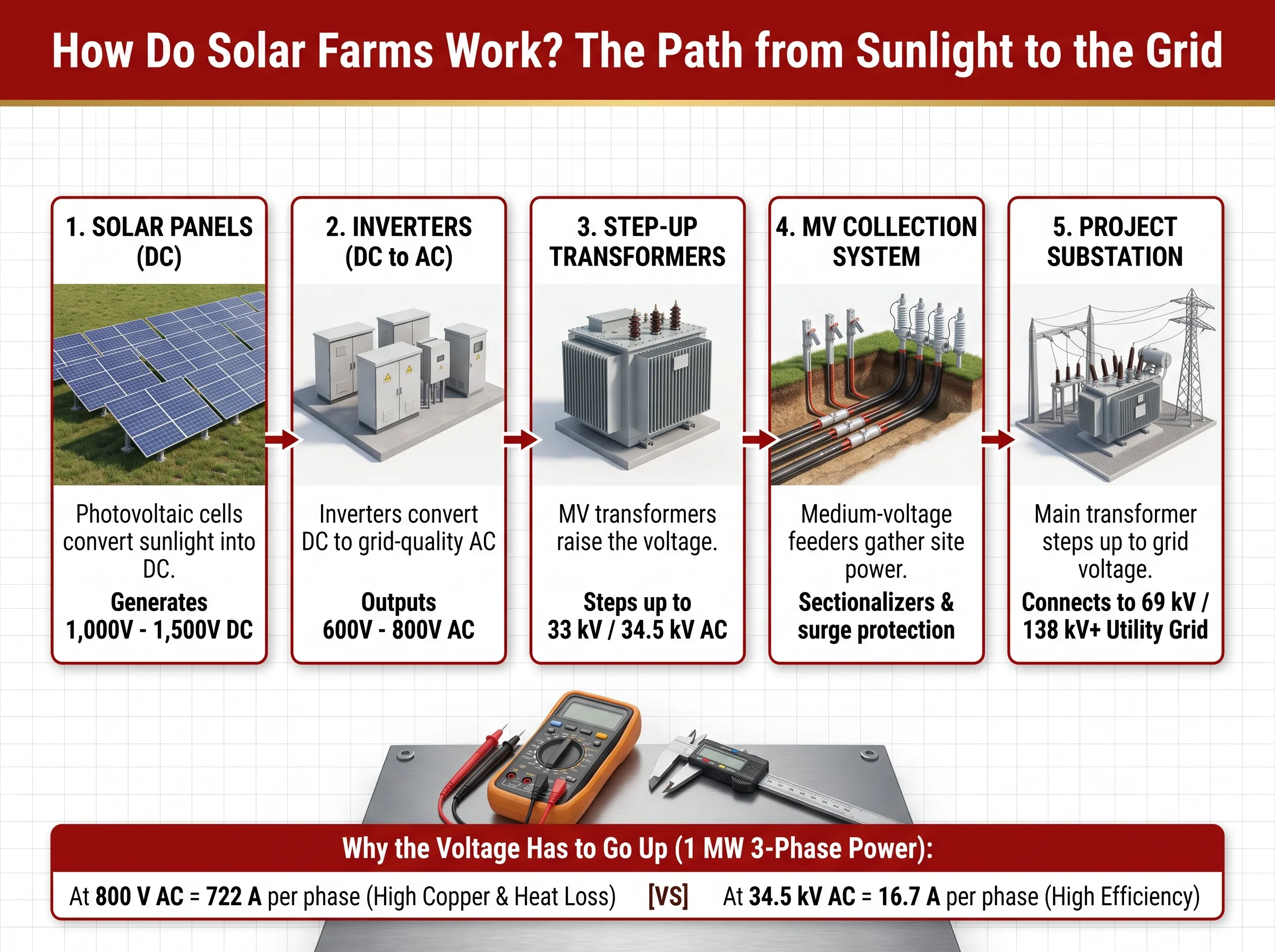 How Do Solar Farms Work, and How Does Their Power Actually Reach the Grid?