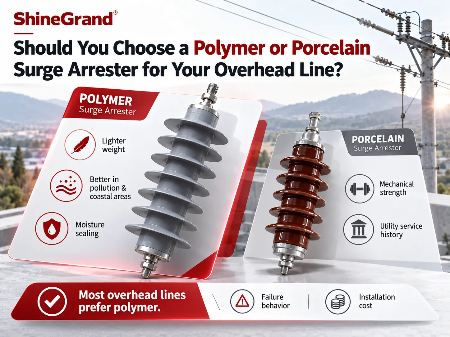 Should You Choose a Polymer or Porcelain Surge Arrester for Your Overhead Line?