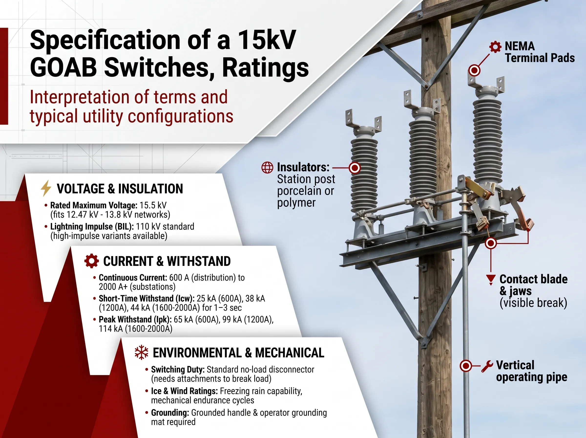 What Specifications Should a 15kV GOAB Switch Have, and How Do 11kV and 33kV Switches Compare?